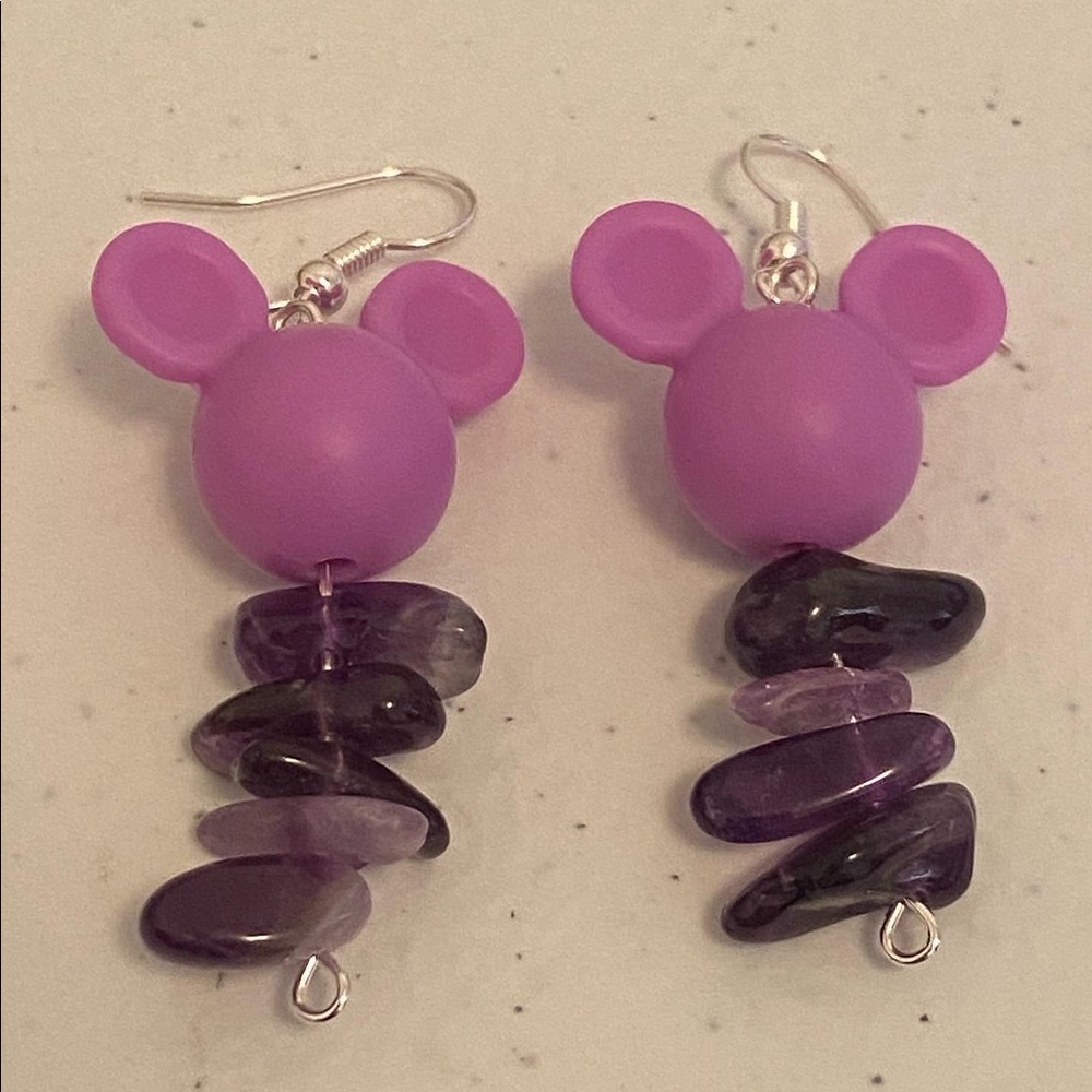 Genuine amethyst Mickey earrings